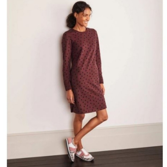 * HP* Boden Sweatshirt Dress in Maroon /Scattered Dot - Picture 1 of 8